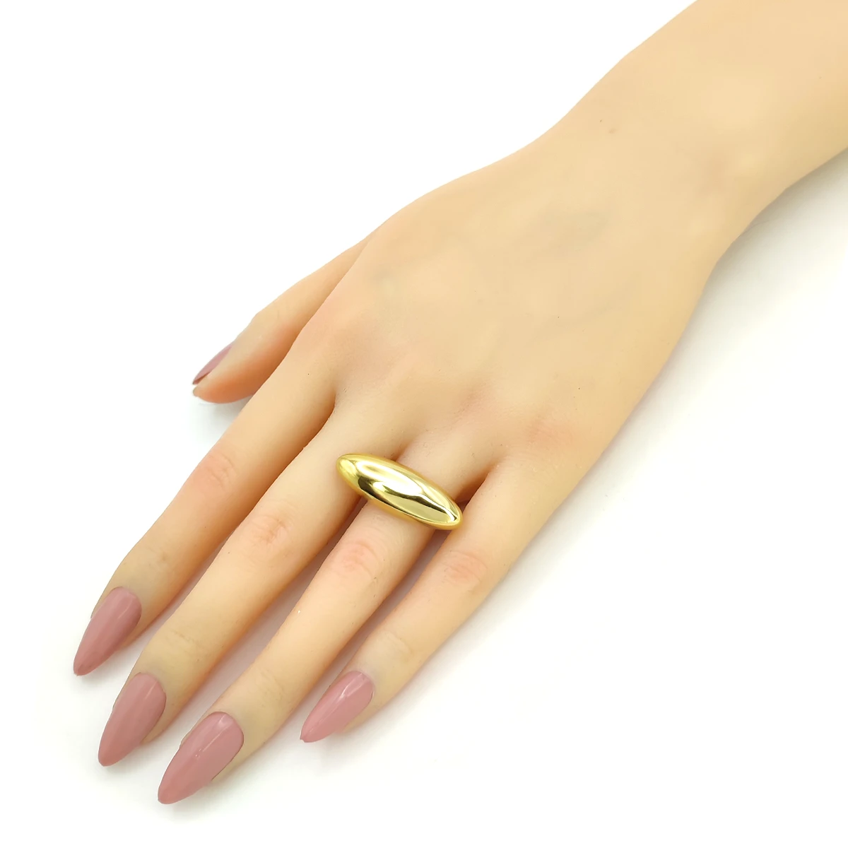 Anillo Acero Dorado Ovalado Liso Chunky Ajustable