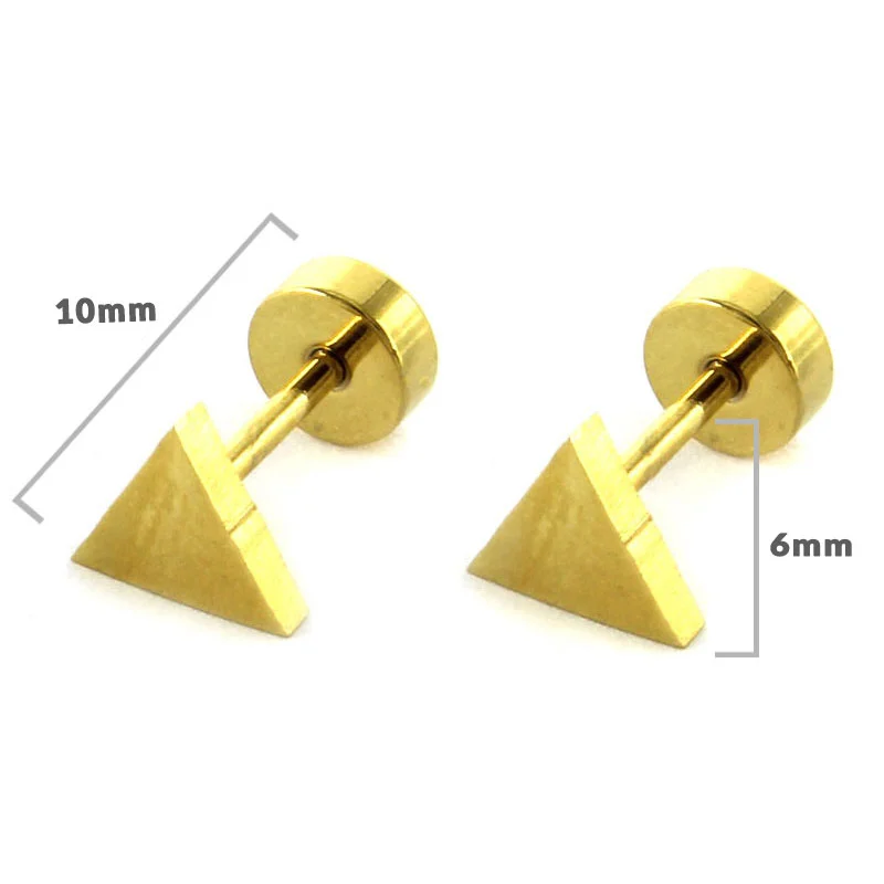 Aretes Tipo Broquel Dormilon Acero Dorado Triangulo