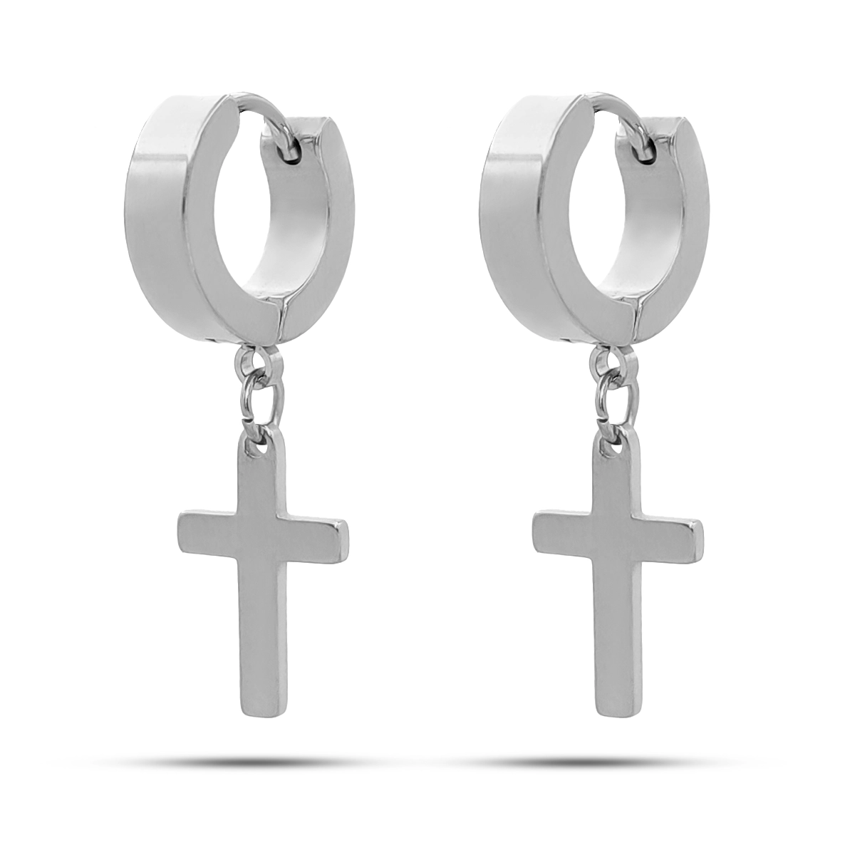 Aretes Acero Inox Arracadas Huggies Colgante Cruz Lisas