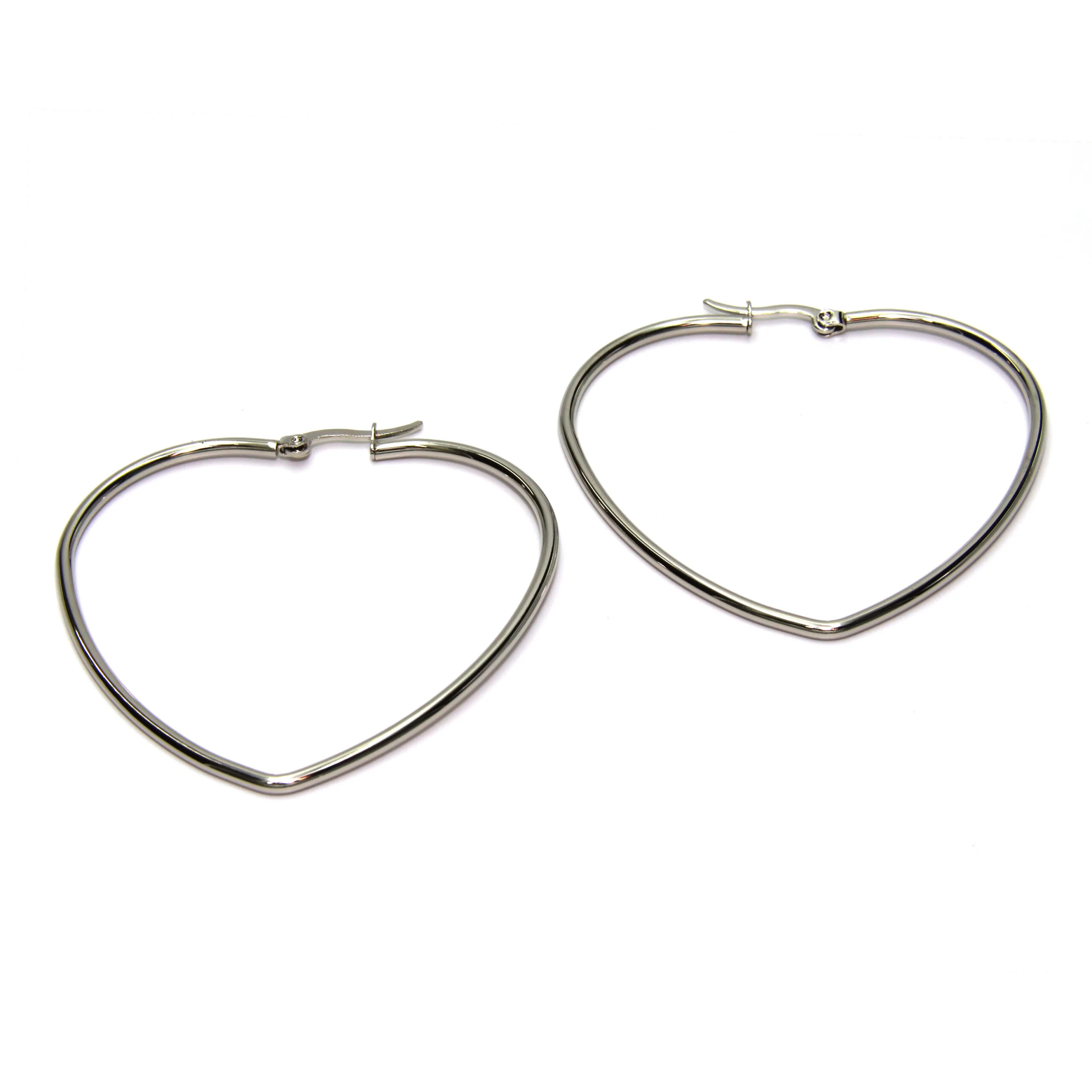 Aretes Acero Plateado Arracadas Corazón Tubular Liso 52mm