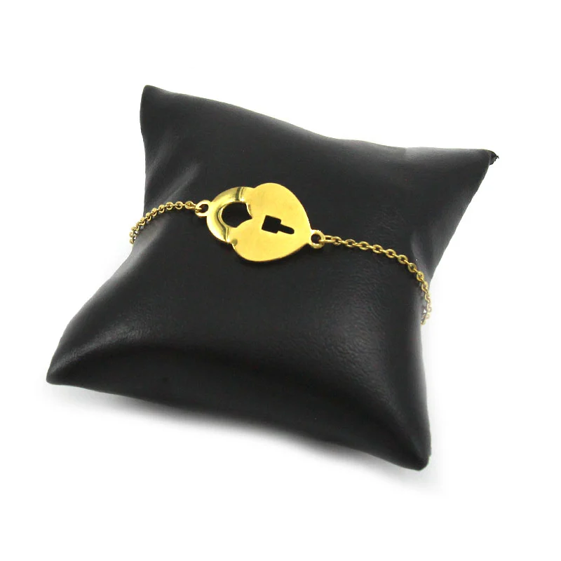 Pulsera Acero Inoxidable Dorado Corazon Candado