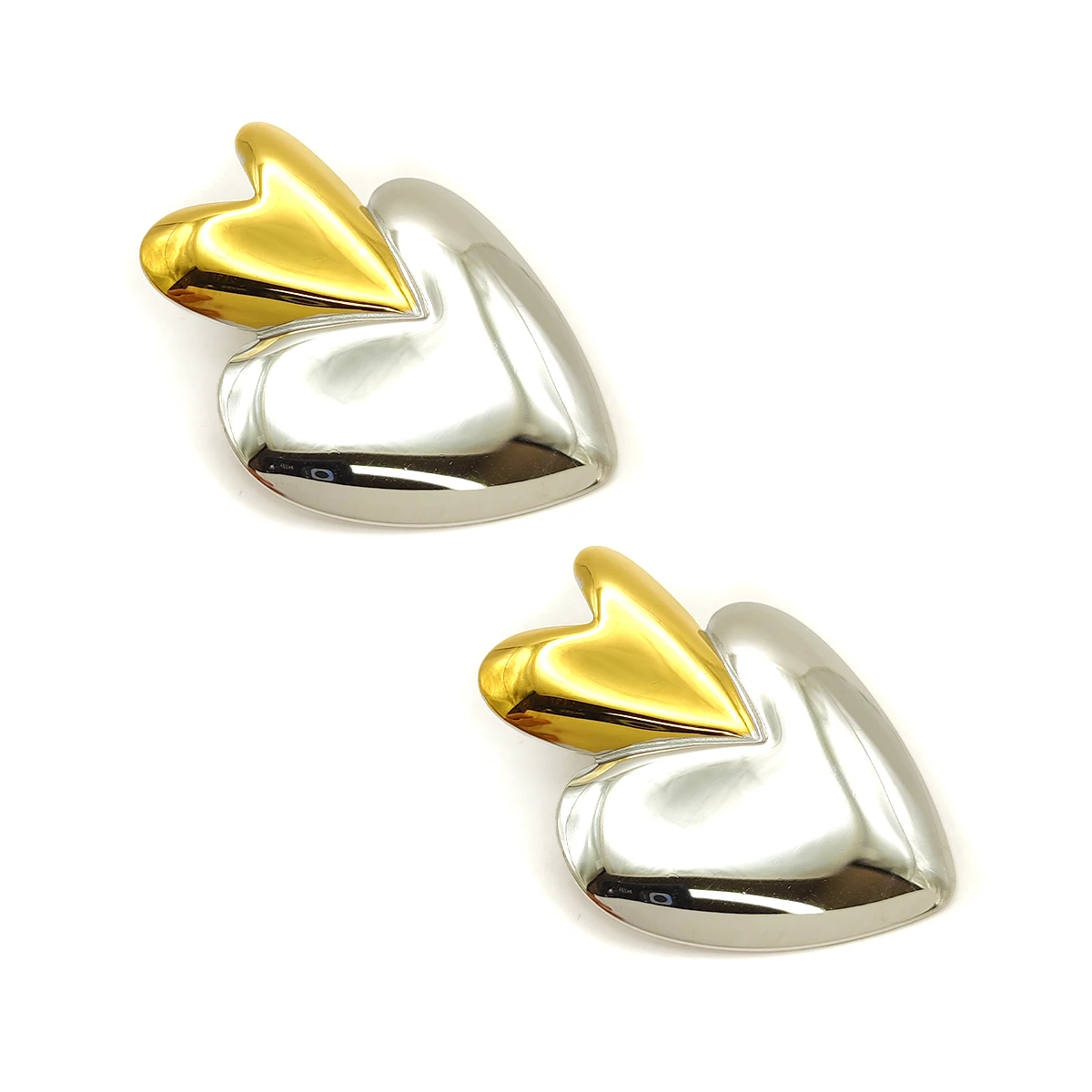 Aretes Acero Bicolor Corazones Unidos Verticales 43 mm
