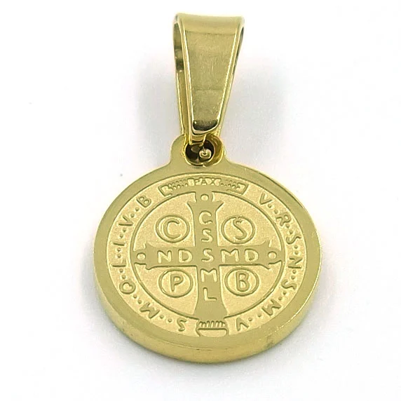 Dije de Acero Medalla Dorada San Benito 12mm