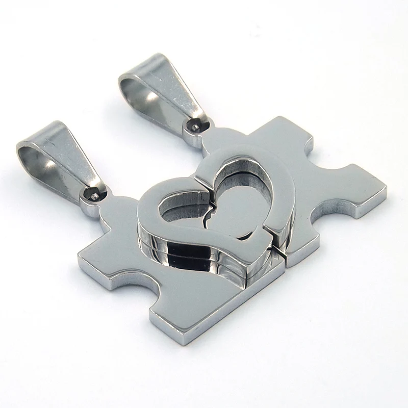 Par de Dijes Diseño Rompecabezas Corazon Plata