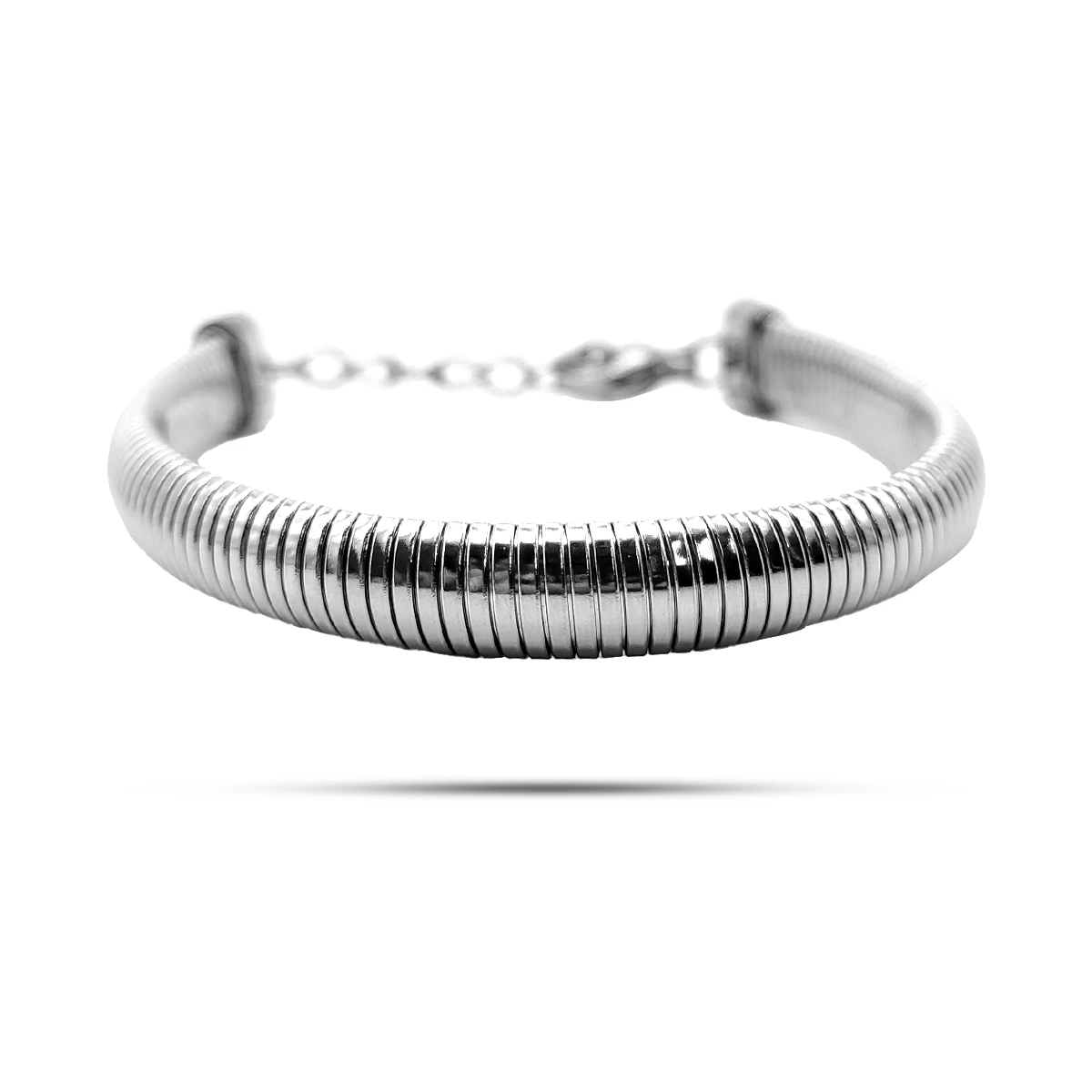 Pulsera Acero Plateado Panza de Vibora Gruesa Flexible