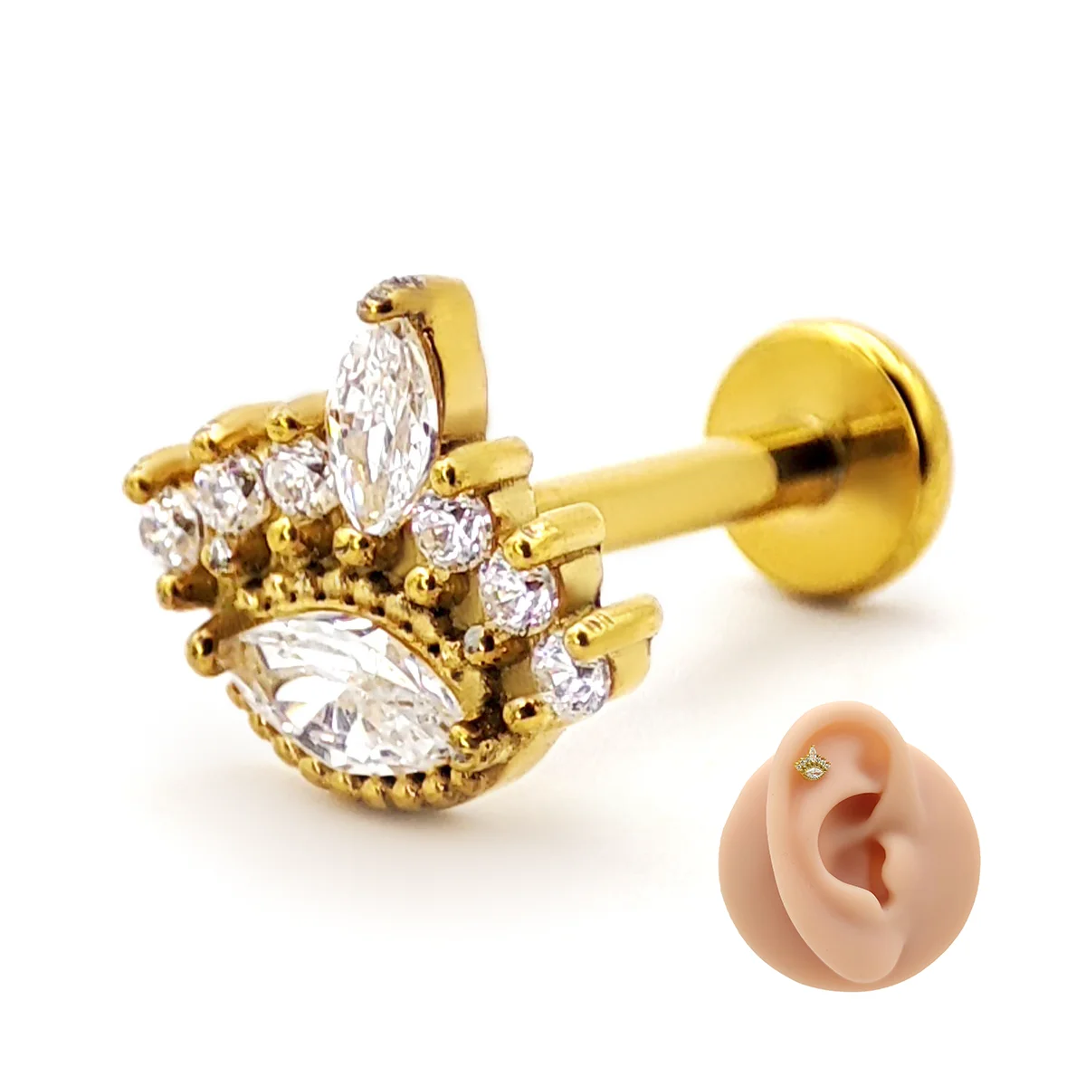 Piercing de Oreja Acero Ojo Místico Pestañas Zirconias