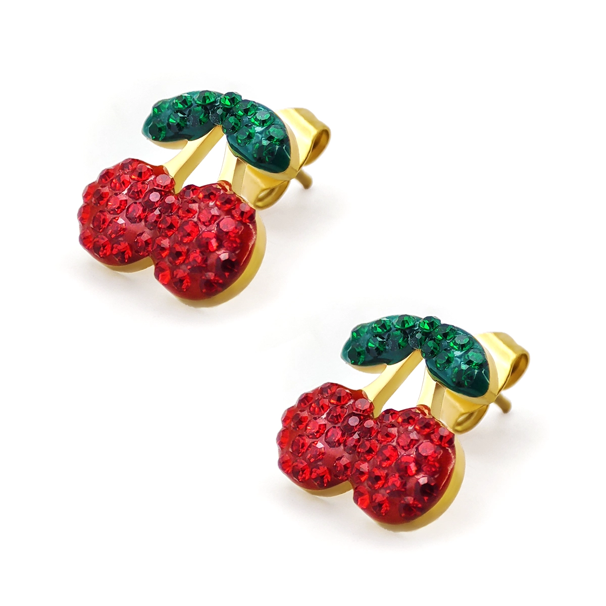Set Joyería Dorado Cerezas Microcristales Rojos y Verdes