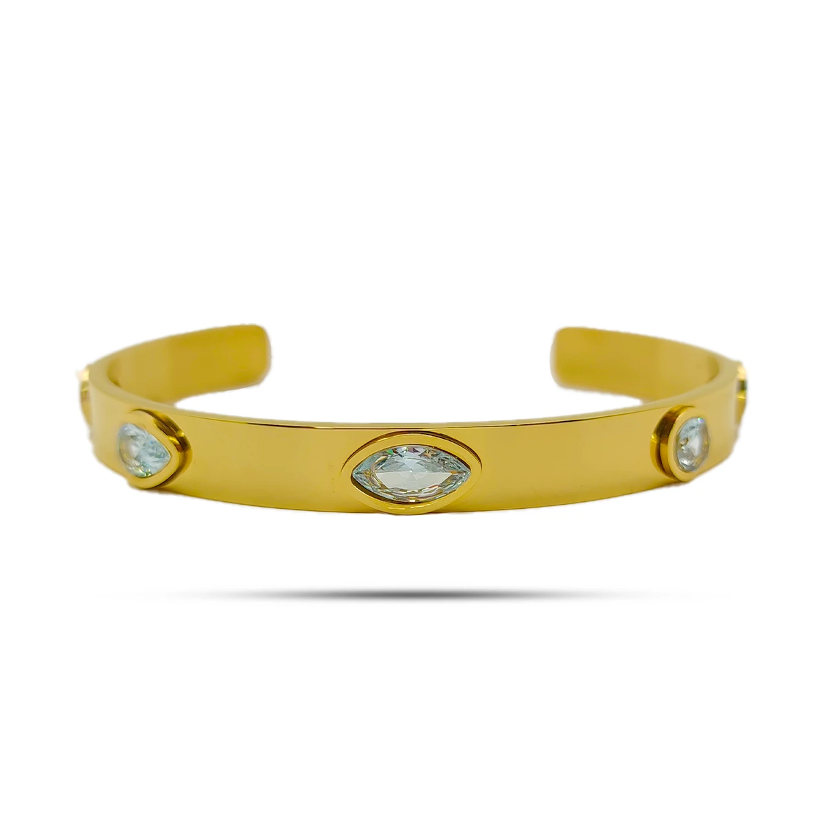 Pulsera Acero Inox Brazalete Ajustable Zirconias Claras