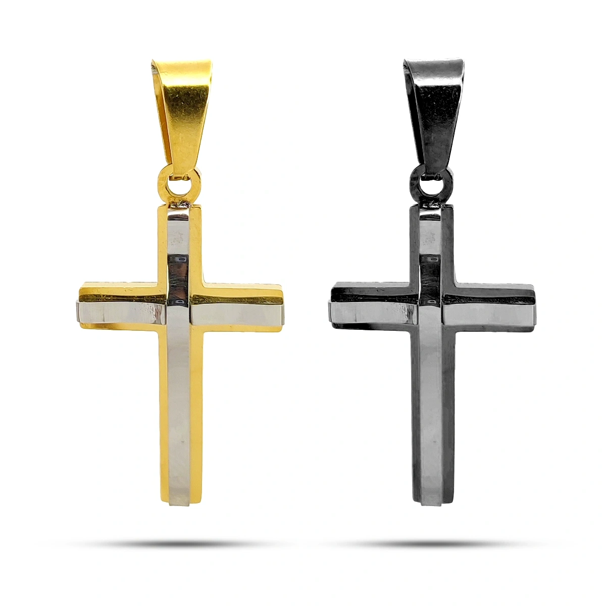 Dije Acero Inox Cruz Latina Interior Plateado 29 mm