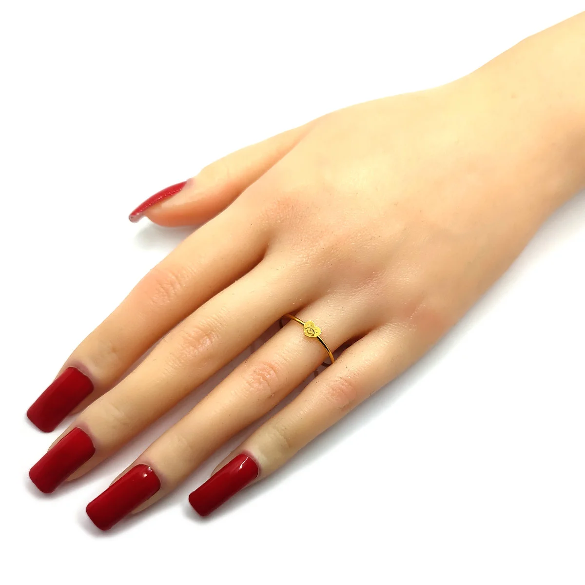 Anillo Acero Dorado Slim Delgado Ojo Corazon Ajustable