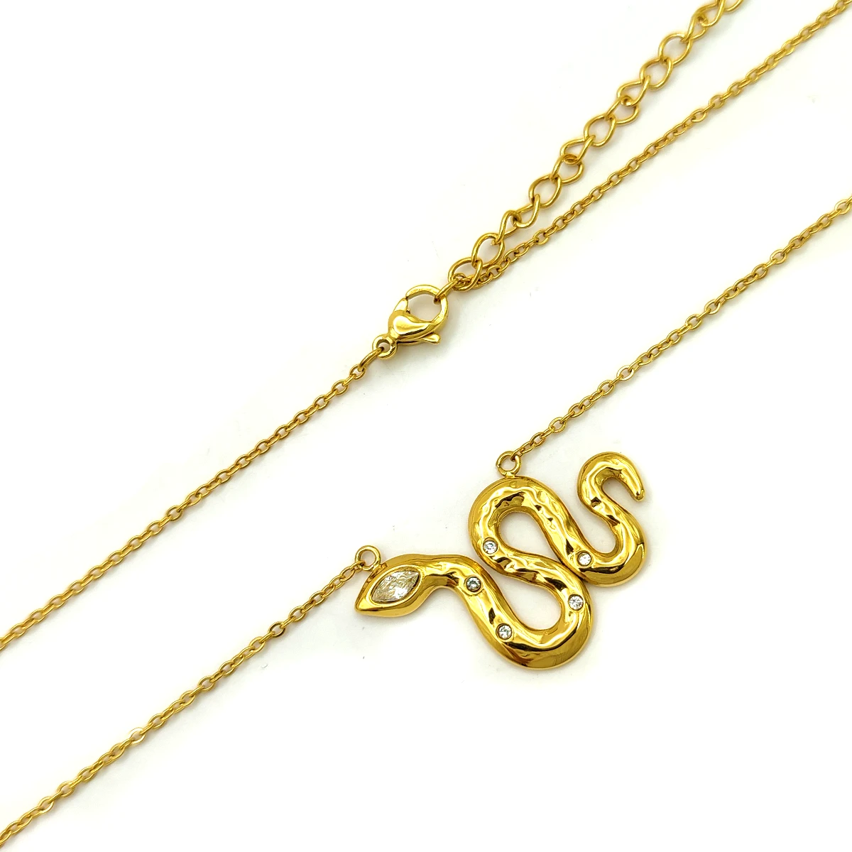 Collar Acero Dorado Serpiente Vibora Cristal Marquesa