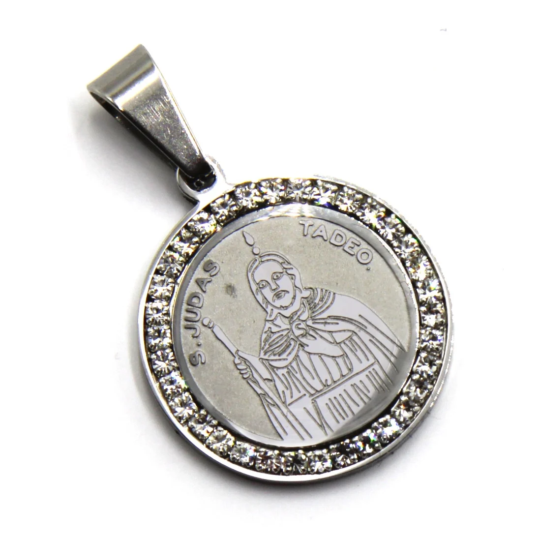 Dije Acero Plateado Medalla San Judas 22 mm Zirconia