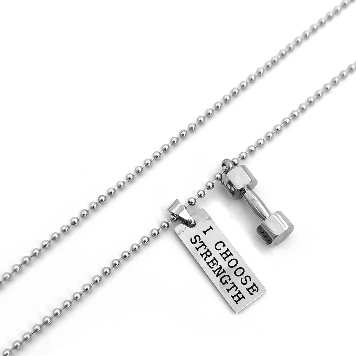 Collar Acero Plateado Gym Pesa Mancuerna Placa Grabada