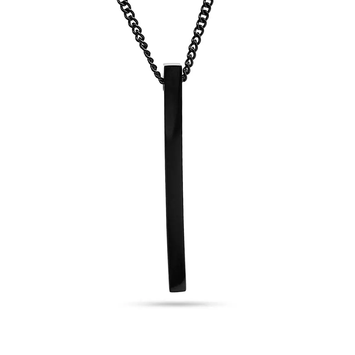 Collar Acero Negro Cadena Barbada Barra Rectangular