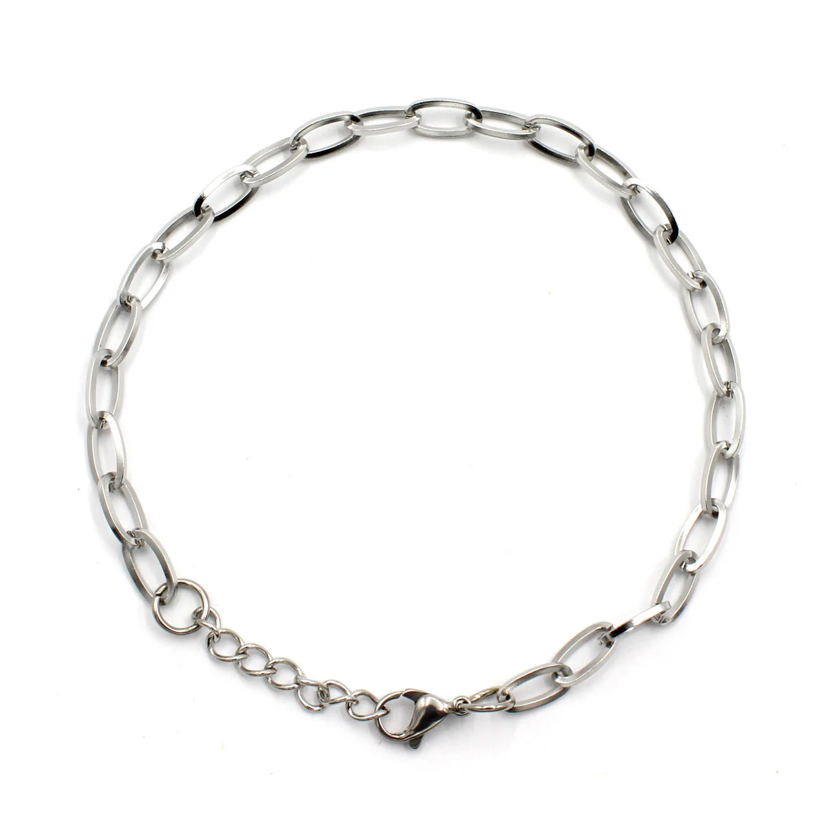 Tobillera Acero Inox Plateado Eslabon Oval Clasico