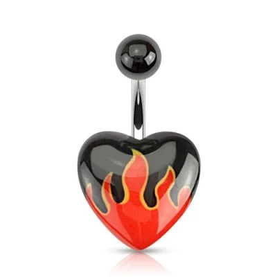 Piercing en el ombligo de Acrilico Diseño Corazon en Flamas