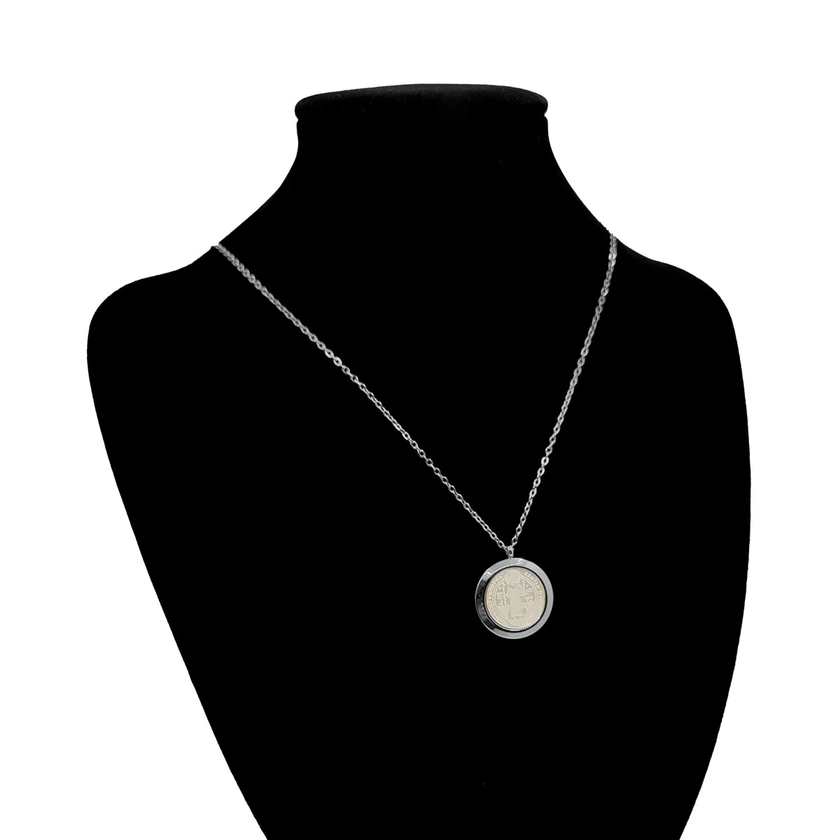 Collar Acero Inox Plateado San benito Madre Perla Medalla