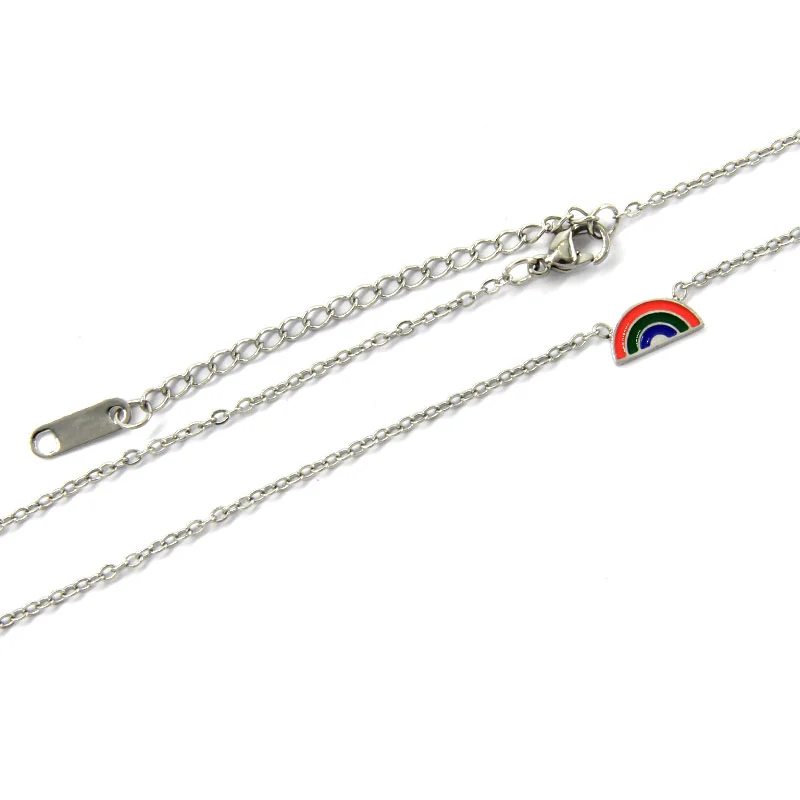 Collar Acero Inox Plateado Retro Mini Arcoiris Colorido