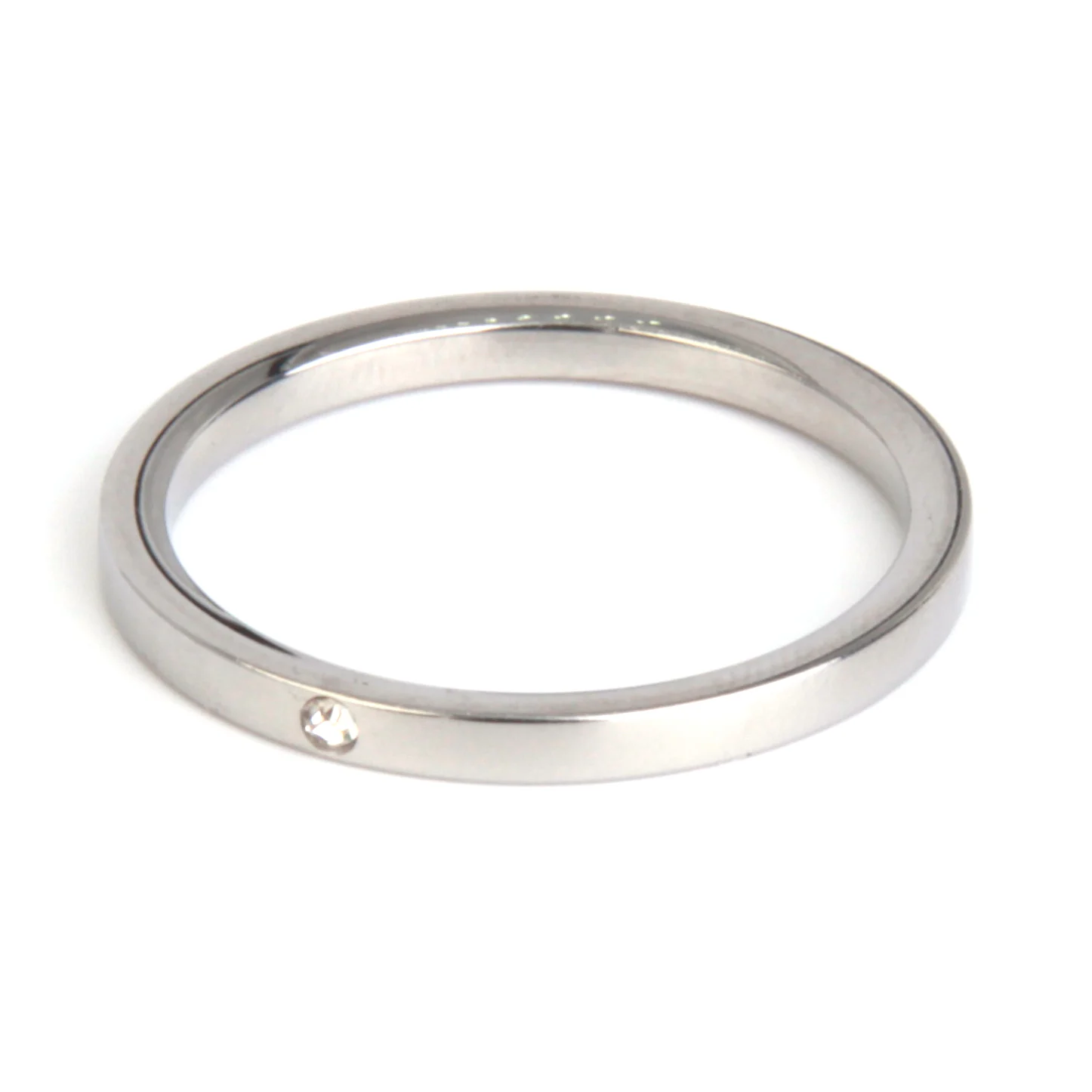 Anillo Tipo Argolla 3 mm Acero Plateado Zirconia Clara