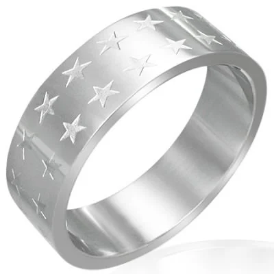Anillo Acero Inoxidable Plateado Diseño Estrellas