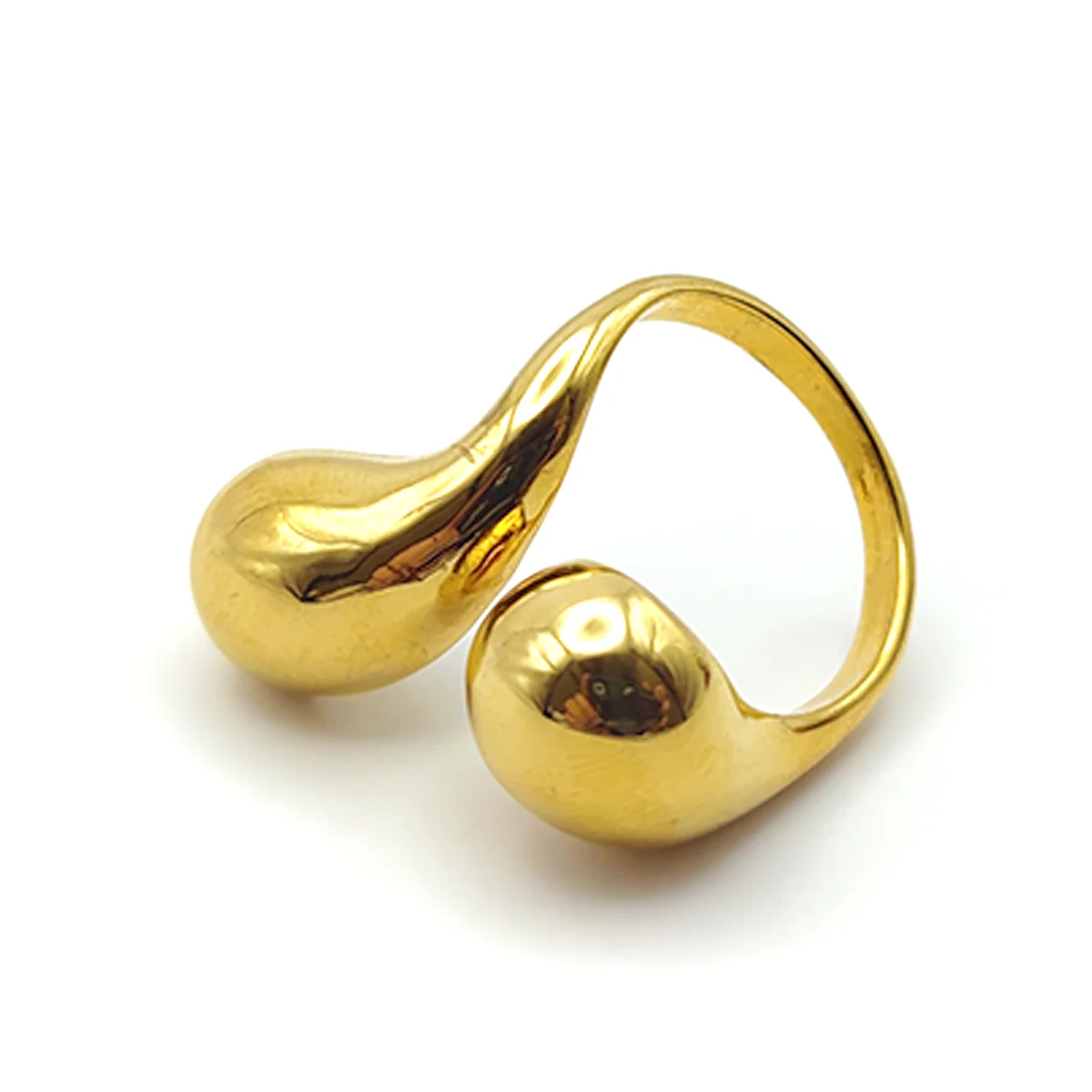 Anillo Acero Dorado Gota Cayendo Irregular Gruesa Chunky