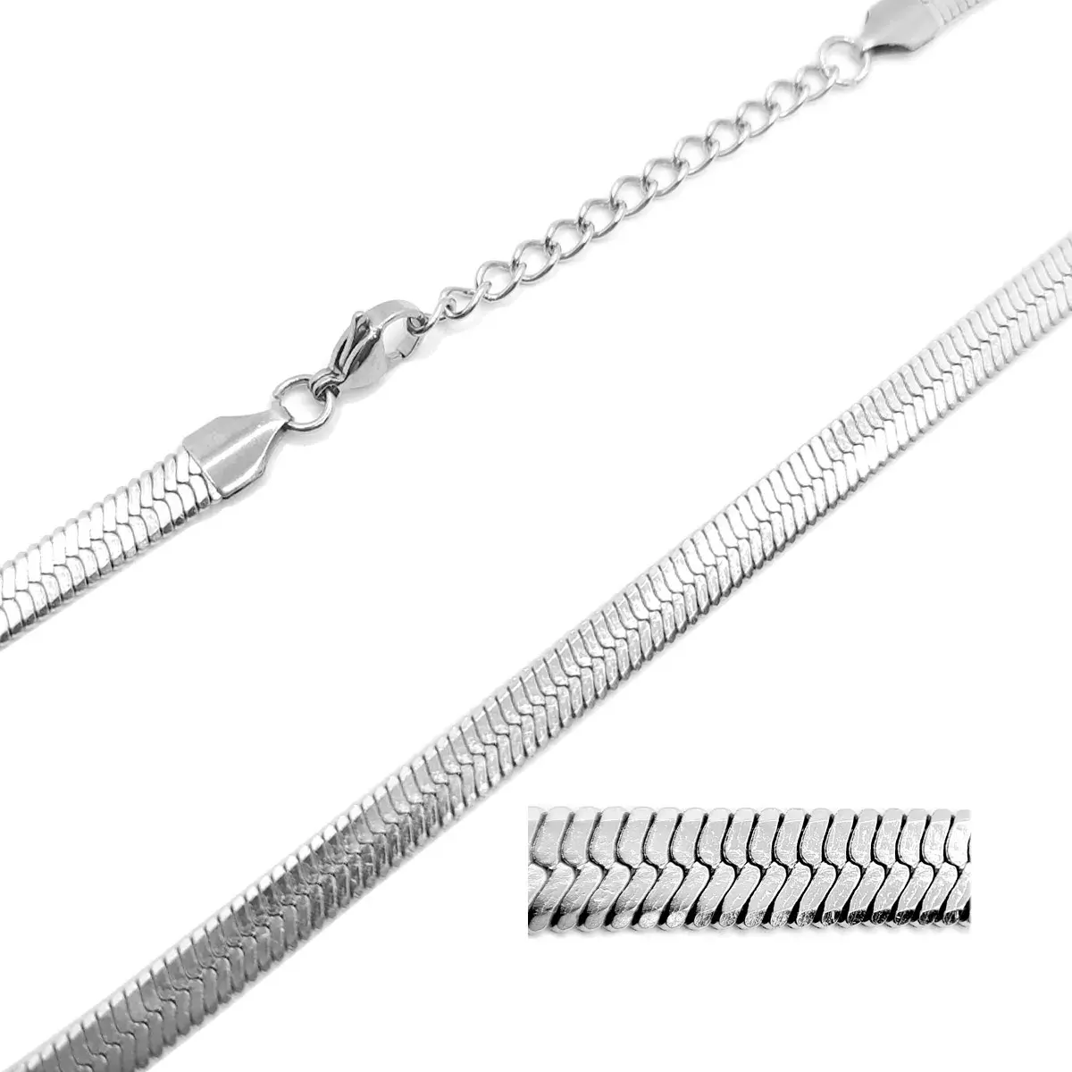 Cadena Acero Inox Plateado Planchada Tipo Panza de Vibora