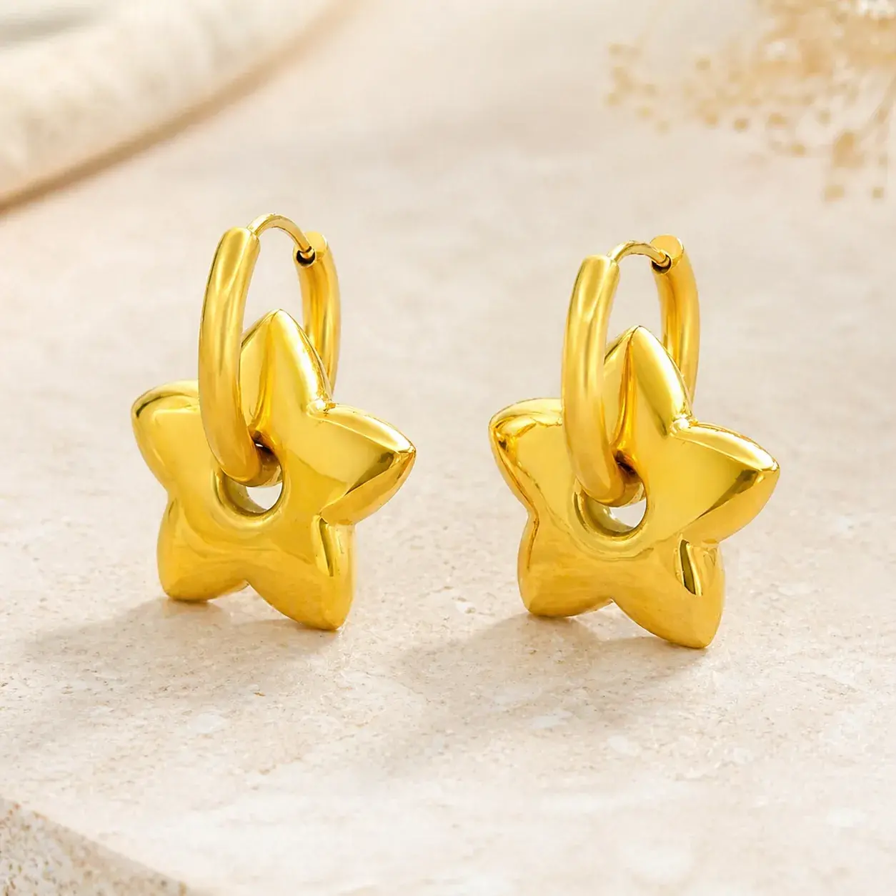 Aretes Acero Dorado Arracada Colgante Estrella Chunky