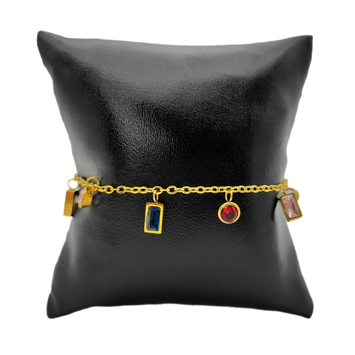 Pulsera Acero Dorado Cristales Circulares y Rectangulares
