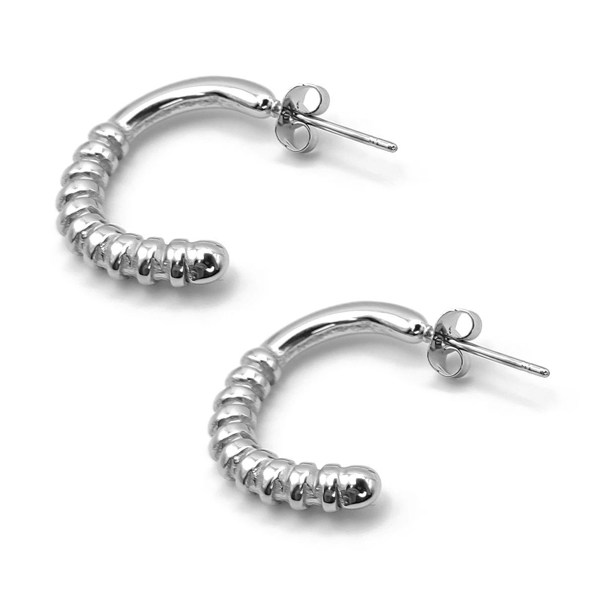 Aretes Acero Plateado Media Cuerda Mitad Lisa 20 mm