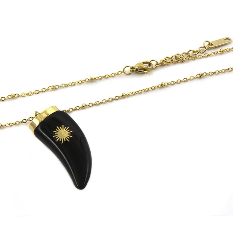 Collar Acero Inox Dorado Largo Corbatero Colmillo Sol