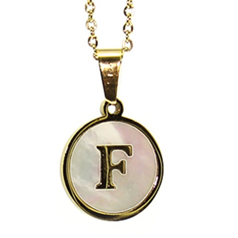 Collar Acero Dorado Letra F Madre Perla