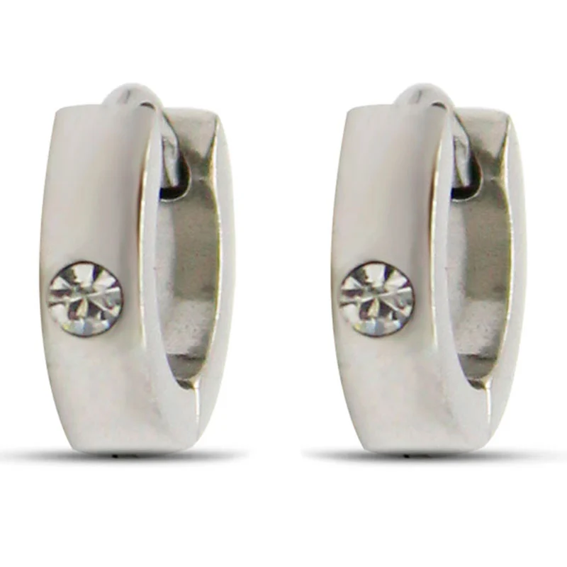 Aretes Tipo Arracada Lisa Niña Acero Plateado Cristal