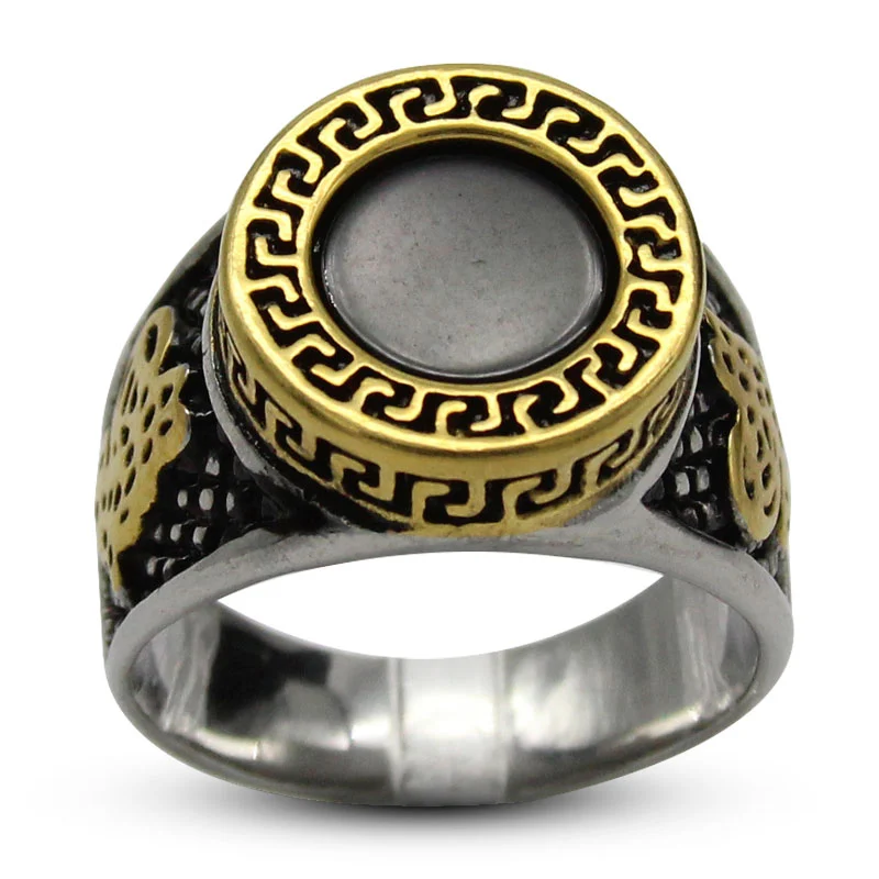 Anillo Hombre Acero Plateado Dorado Círculo Onix Negro
