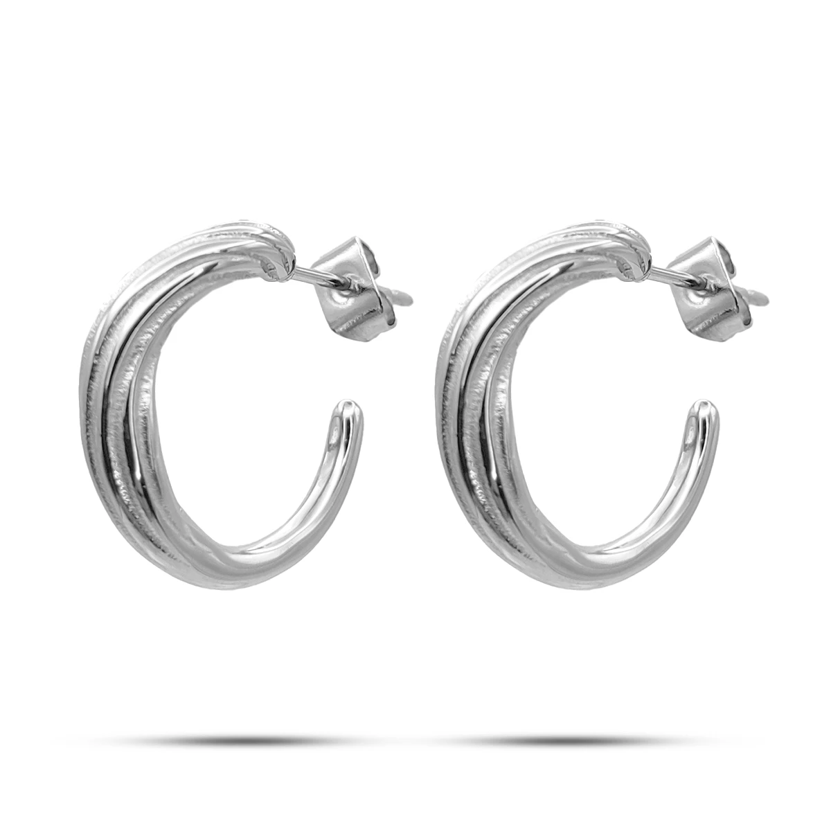 Aretes Acero Plateado Arracada Acanalada Diseño Irregular