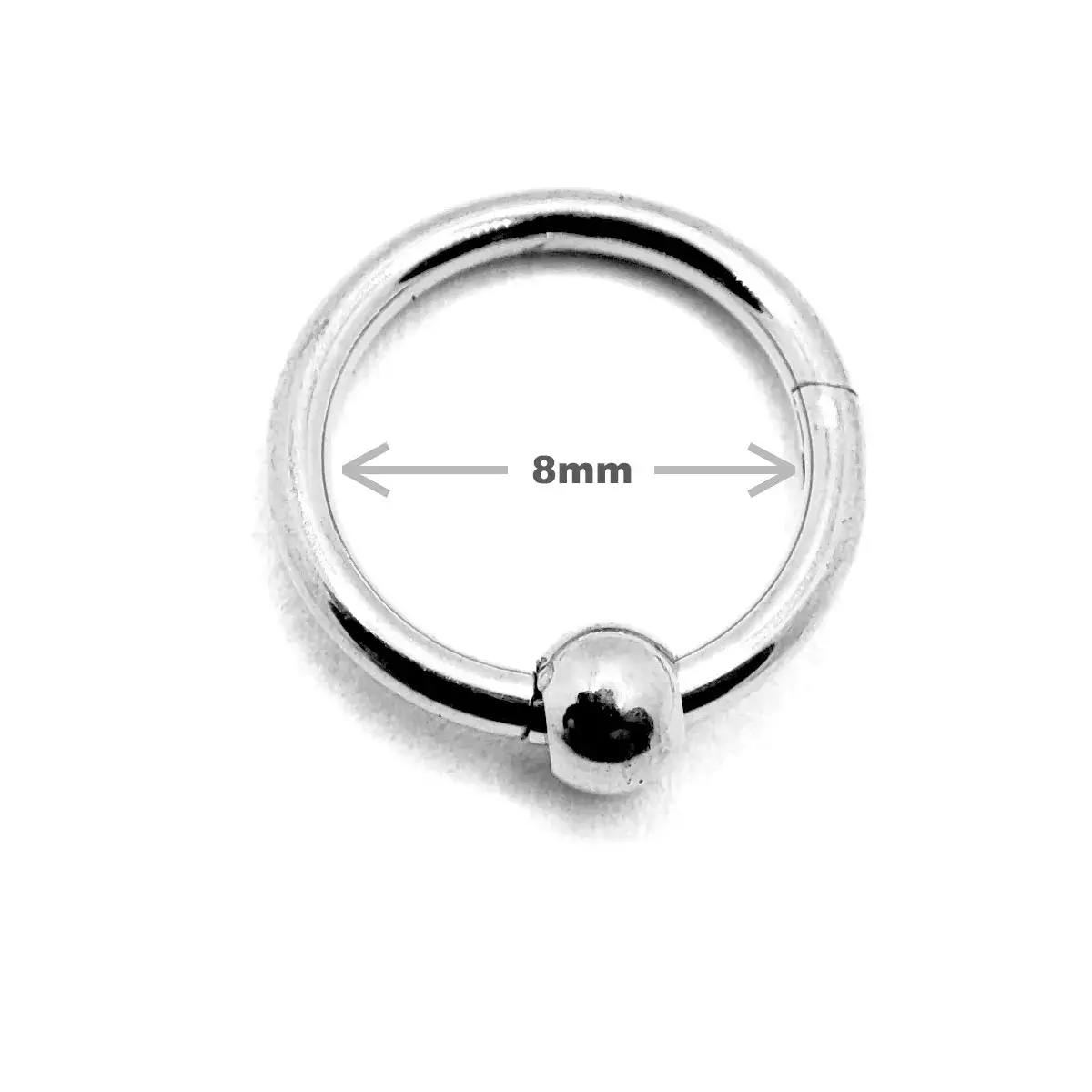 Arete Acero Plateado Tipo Piercing Aro 8mm Balin Clicker