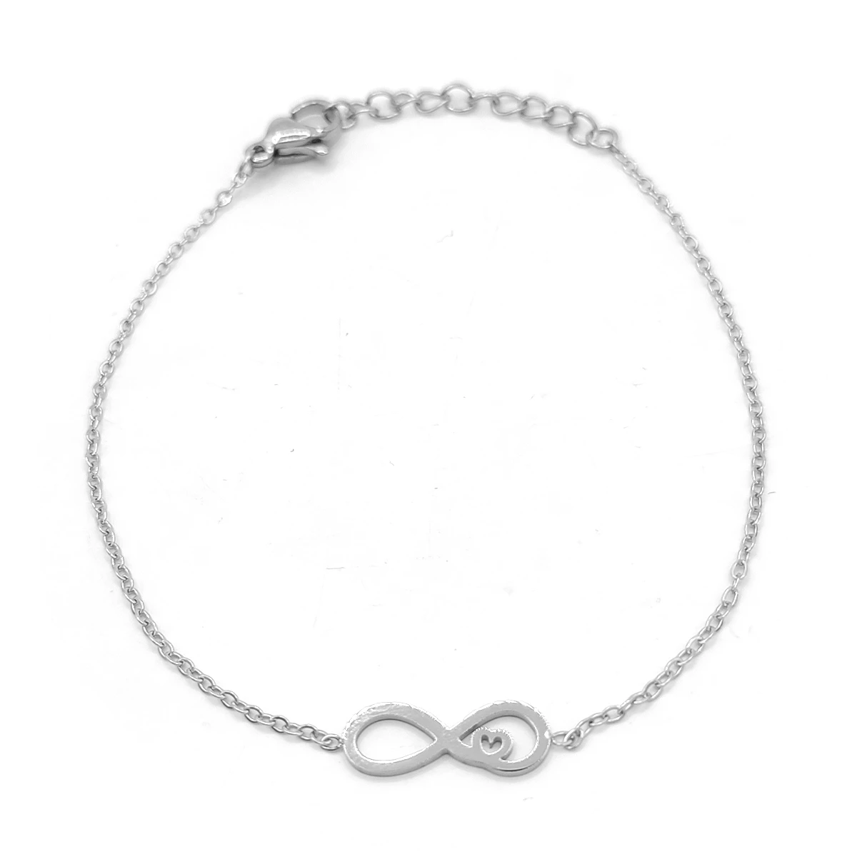 Pulsera Acero Plateado Delgada Infinito Corazon