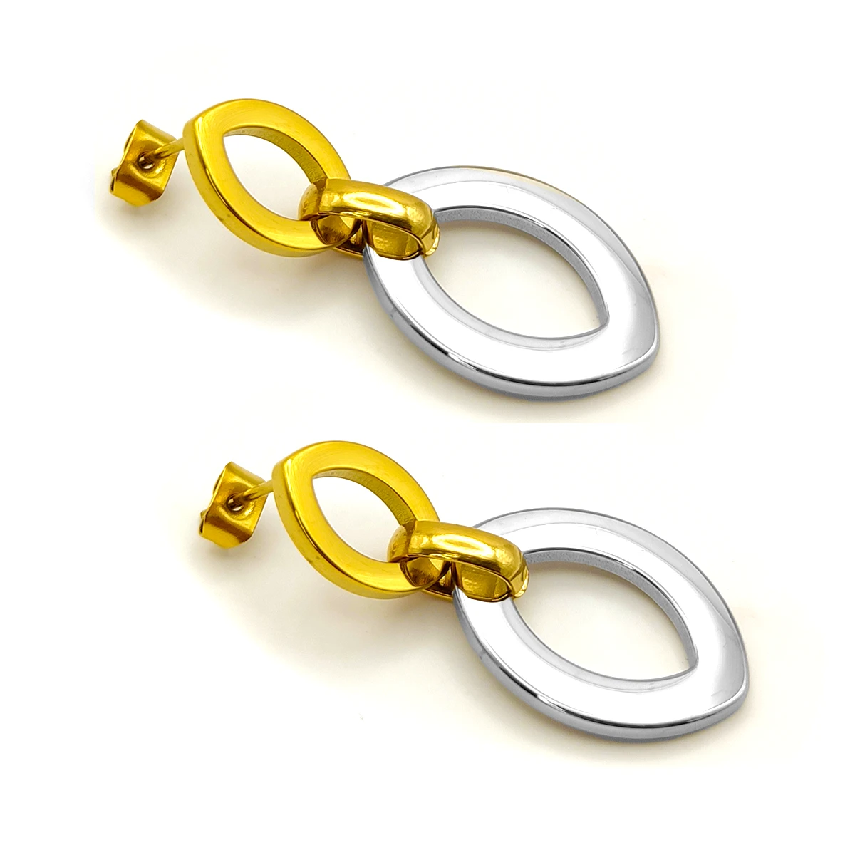 Aretes Acero Bicolor Doble Figura Marquesa Elegante