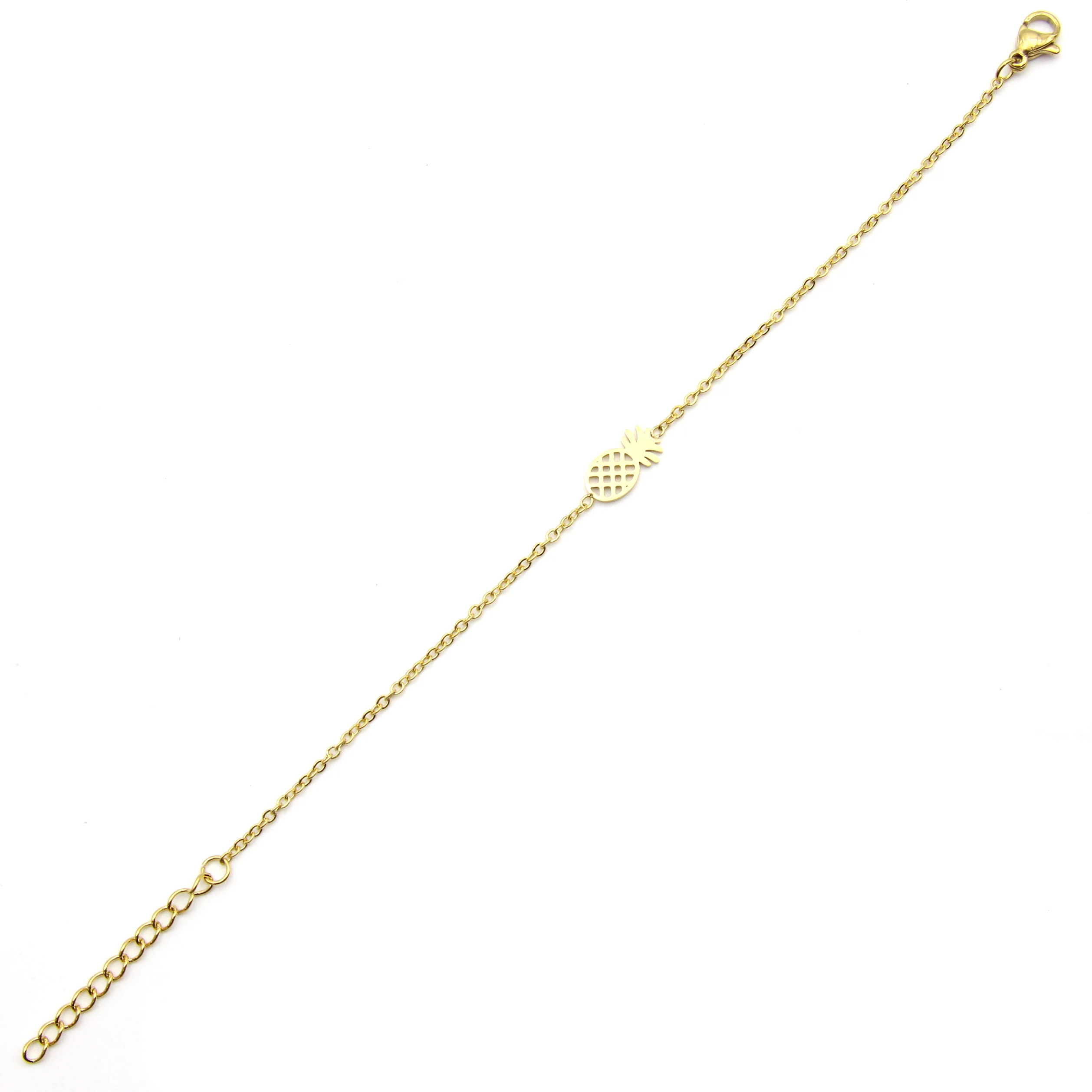 Pulsera Acero Dorado Piña Fruta Tropical Playa