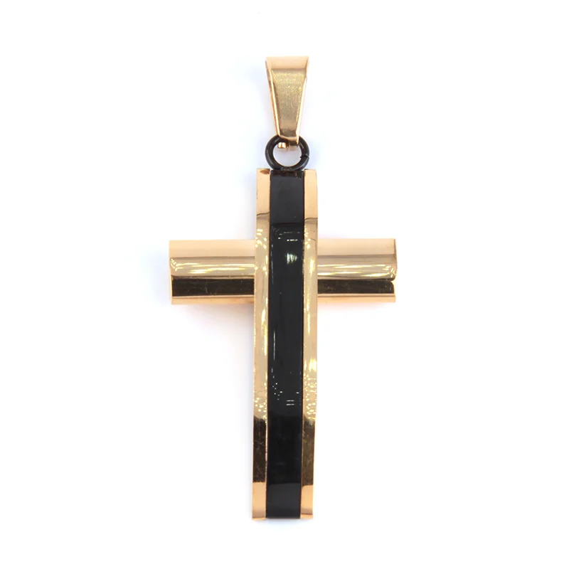 Dije Acero Inox Dorado Negro Cruz Abultada 3D Lexury Gold