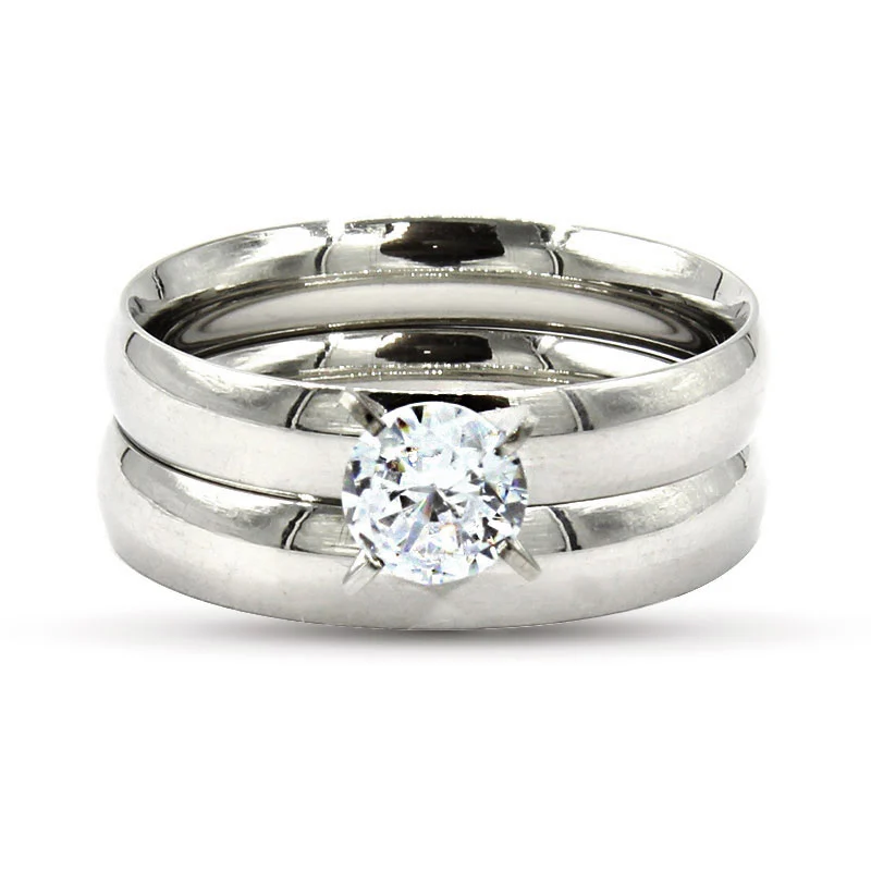 Anillos Acero Inox Tipo Argolla y Compromiso Duo Classic