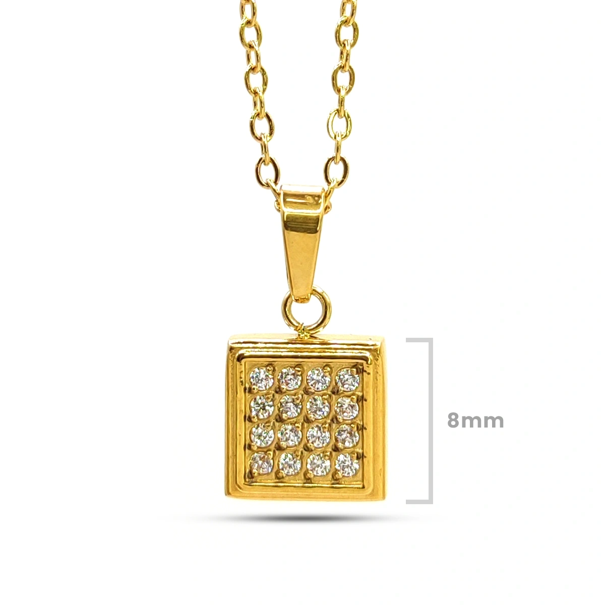 Collar Acero Dorado Mini Cuadrado Cristales Elegante