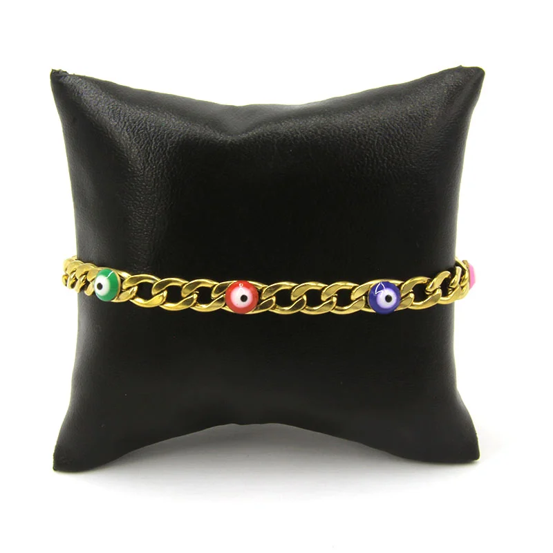Pulsera Acero Inox Dorado Eslabon 3en1 Ojos Turcos