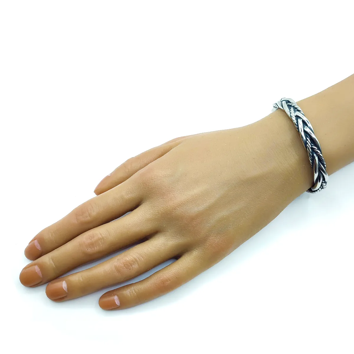Pulsera Acero Inox Plateado Trenzada Torcida Hombre