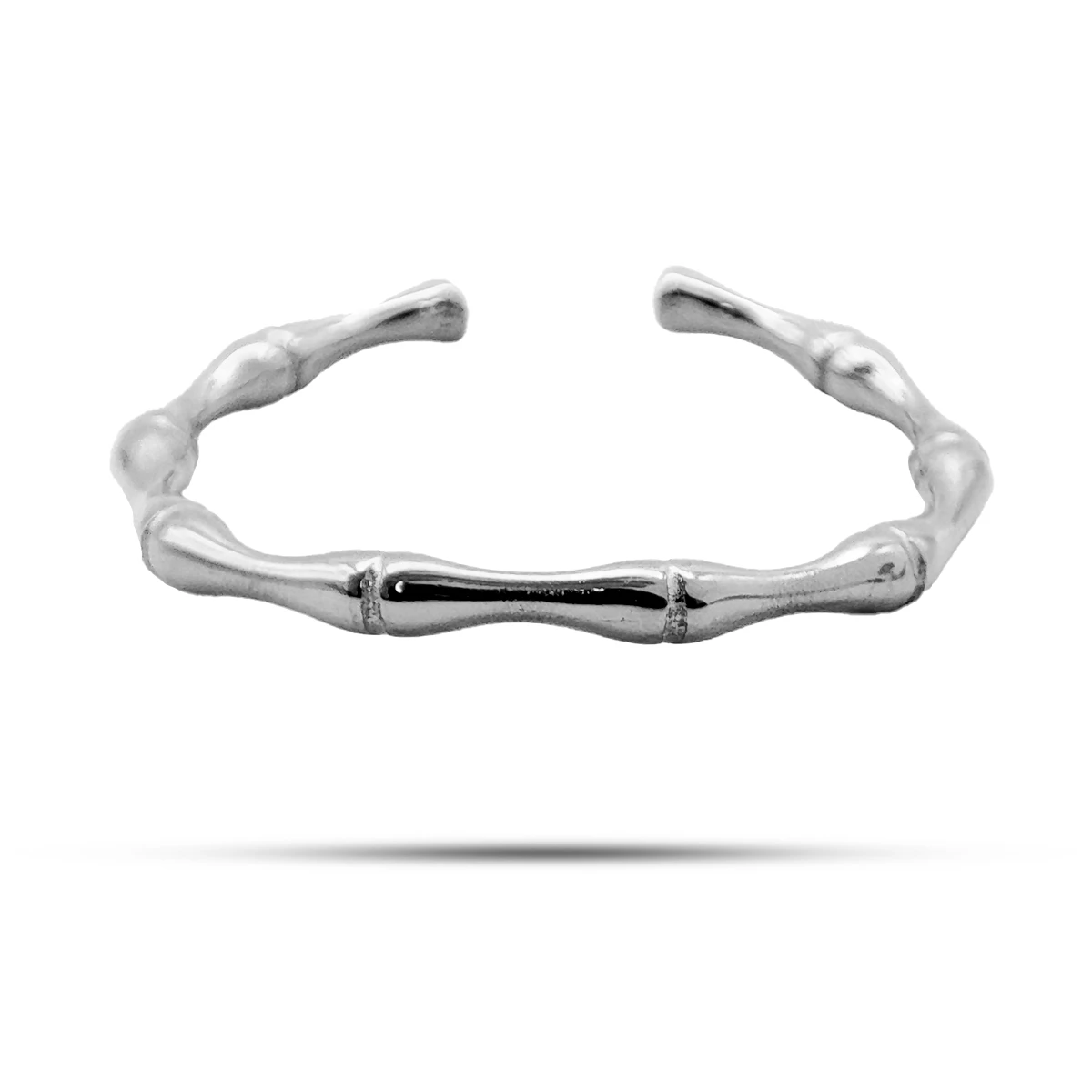 Anillo Acero Tipo Bambú Liso Delgado Sencillo Ajustable