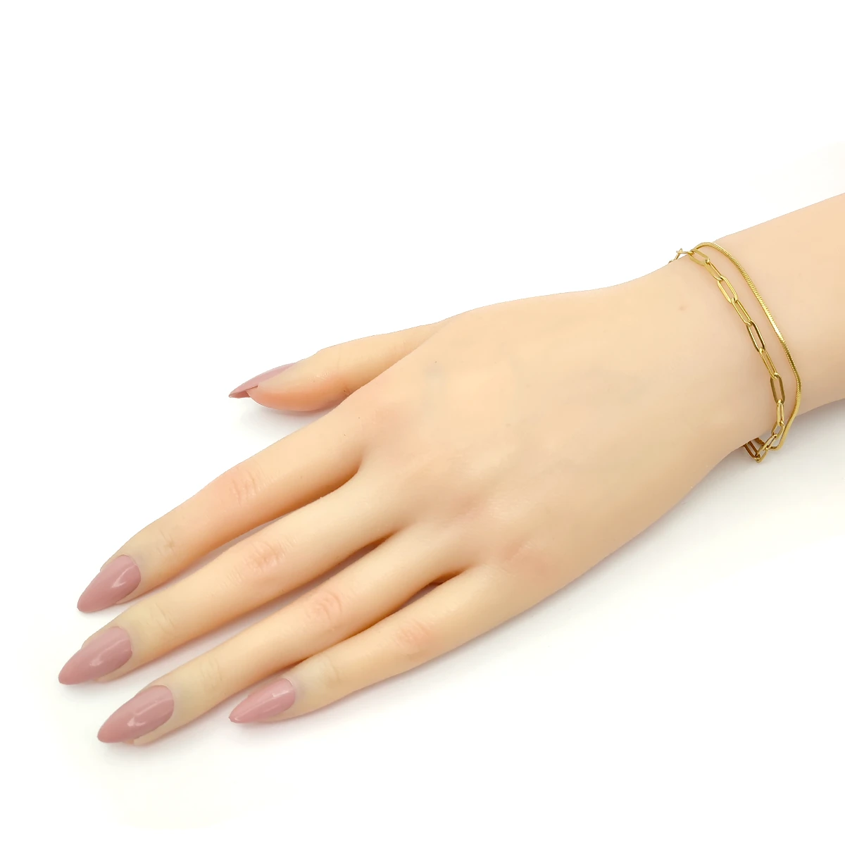 Pulsera Acero Dorado Doble Cola de Rata Eslabon Oval