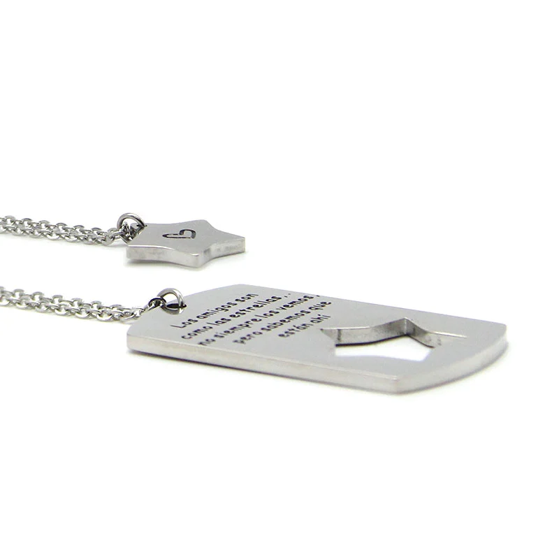 Collar Acero Inox Plateado Mejores Amigas Placa Estrella
