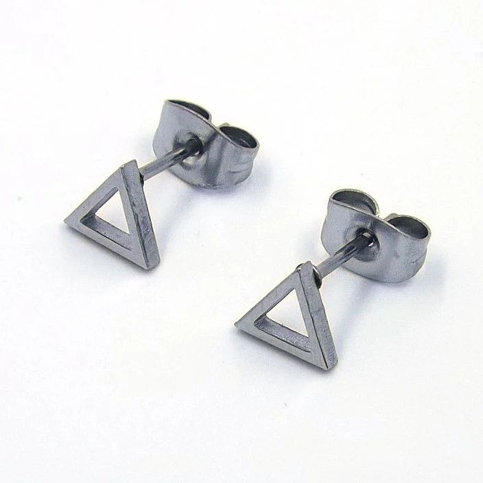 Aretes Acero Inoxidable Plateado tipo Broquel Triangulo Hueco