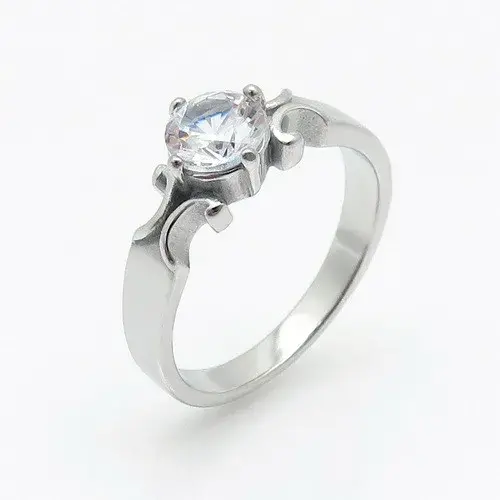 Anillo Acero Plateado Zirconia Enmarcada Compromiso Promesa