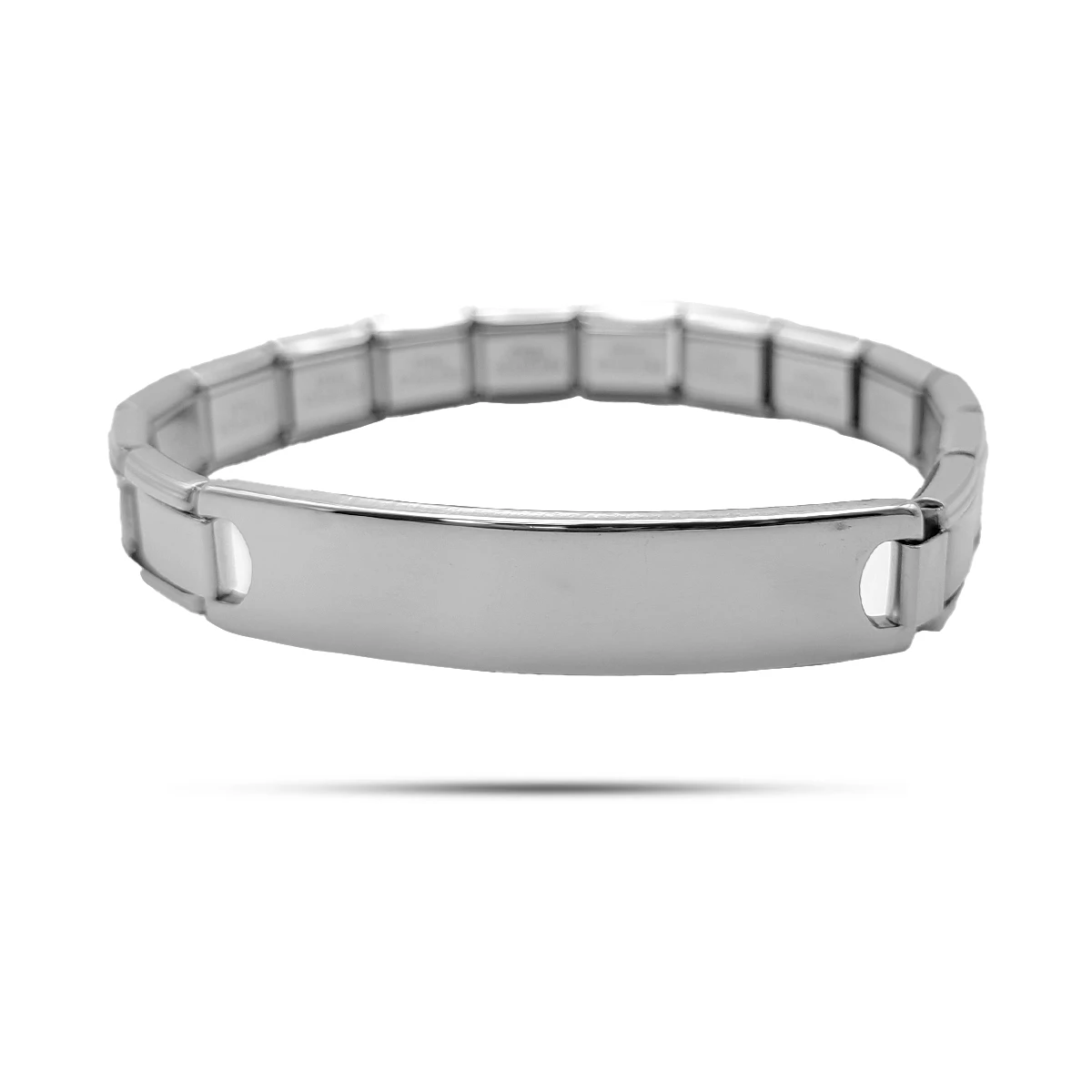 Pulsera Acero Plateado Italiana Placa Lisa Para Grabado