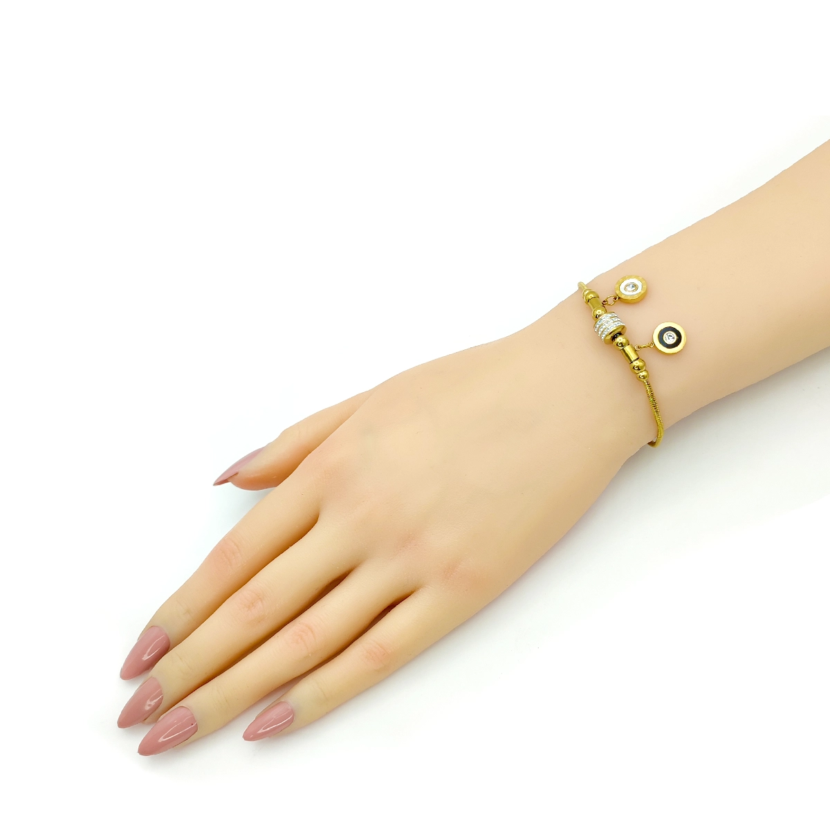 Pulsera Acero Dorado Cola de Rata Circulo Madre Perla